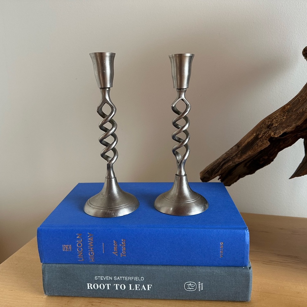 Vintage Pewter Braided Candlestick